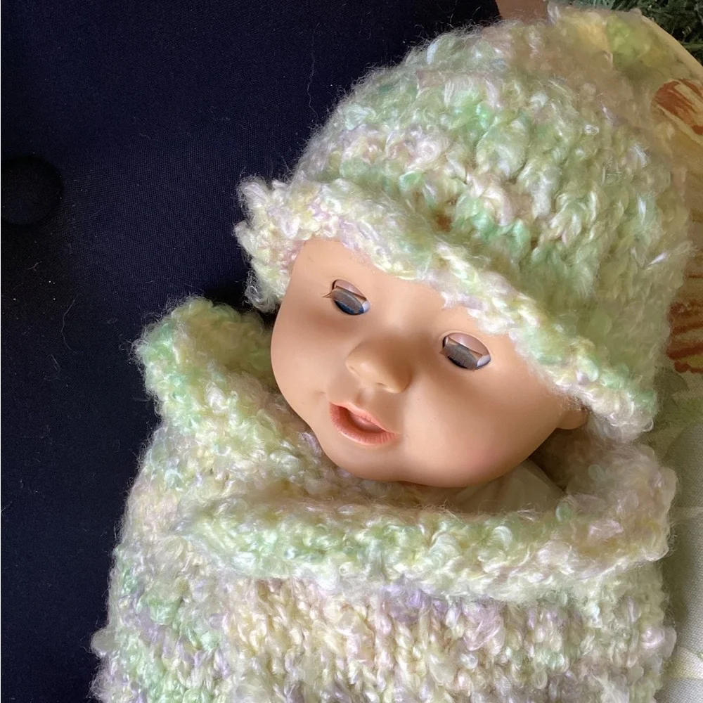 Baby Cocoon One Piece Hand Crafted Yellow Green Swaddler Cozy Knit